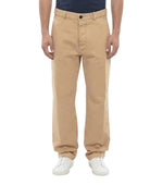 Beige Straight Solid Trousers 1
