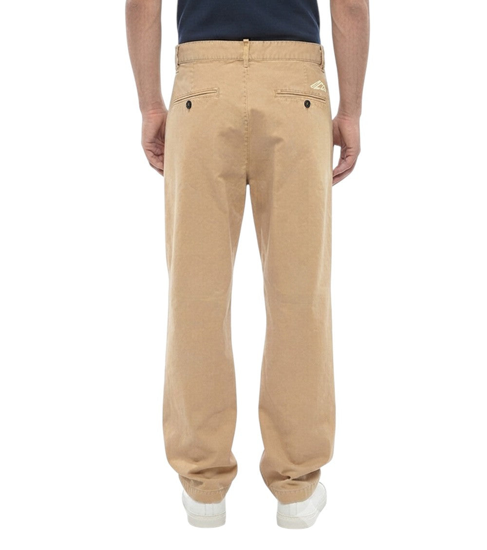Beige Straight Solid Trousers 2
