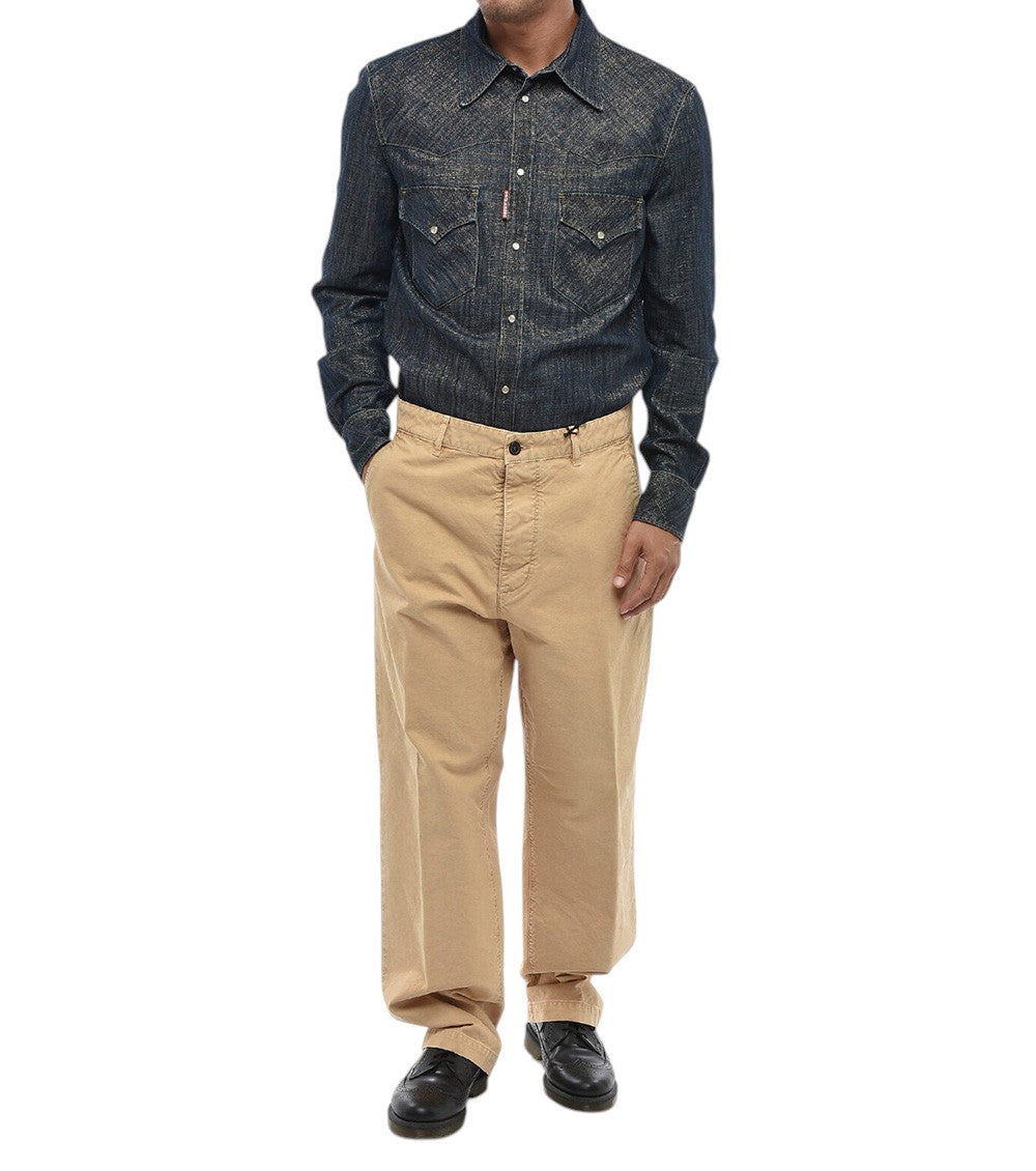 Beige Straight Solid Trousers 4