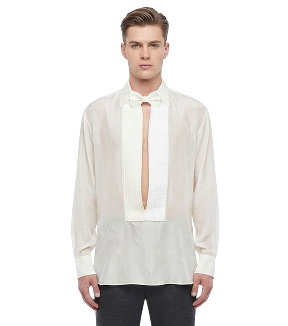 White Relaxed Pleated Shirt 1