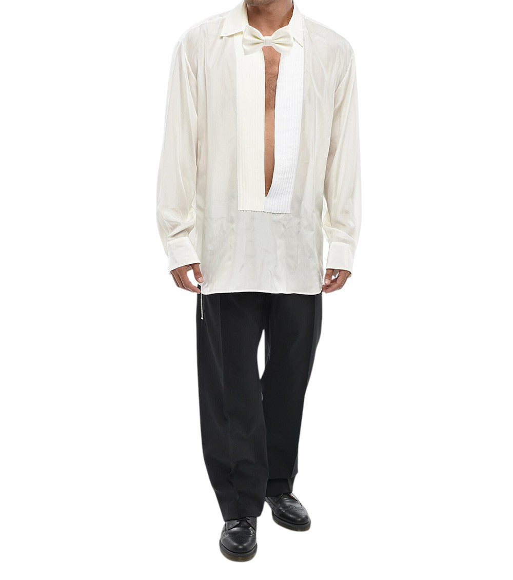 White Relaxed Pleated Shirt 4