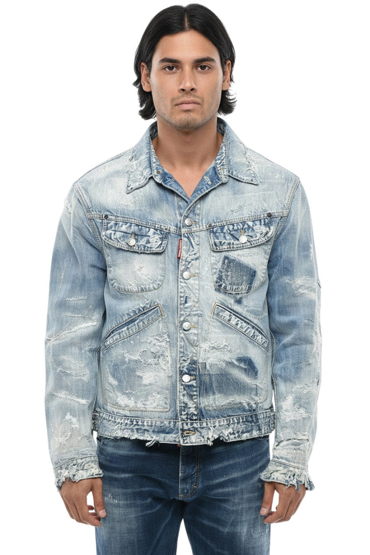 Blue Distressed Denim Jacket 1