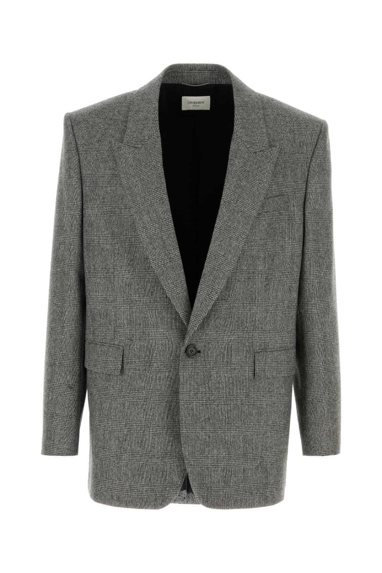 Grey Single Breasted Flannel Blazer 1