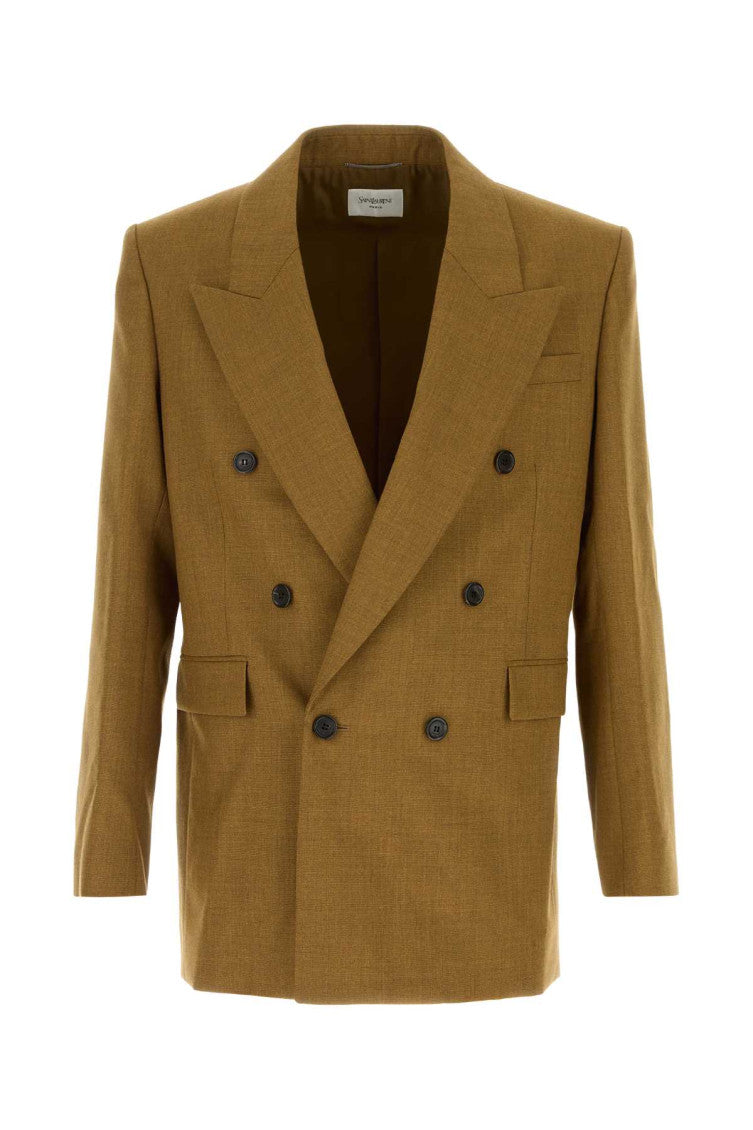 Khaki Double-Breasted Wool Blazer 1