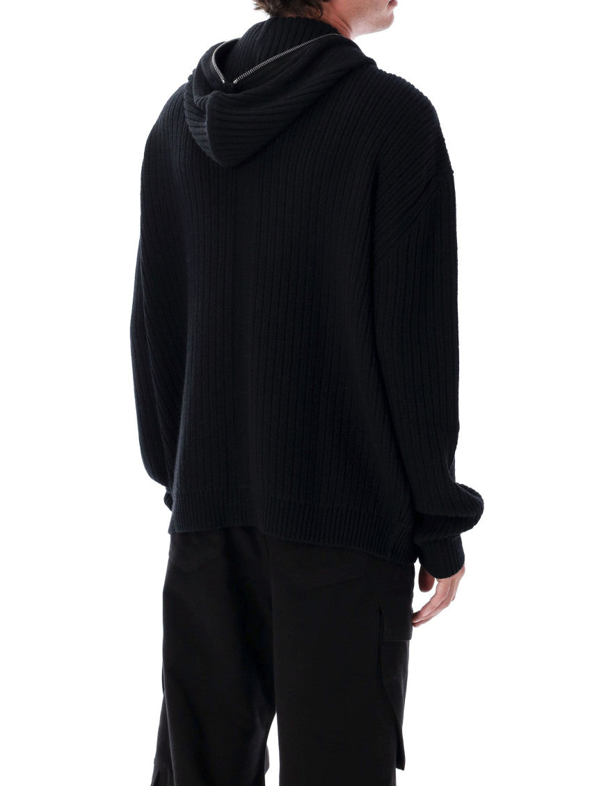 Black Ribbed Zip Hoodie 2