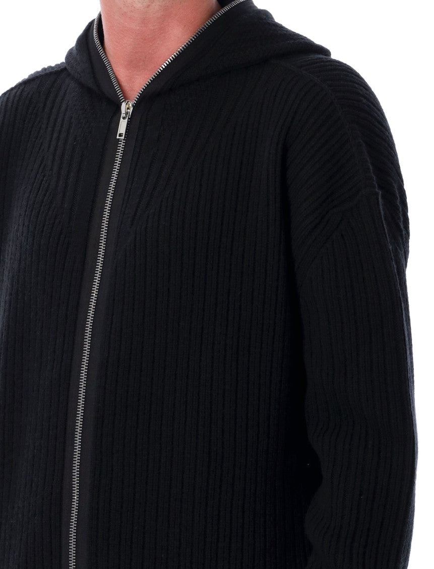 Black Ribbed Zip Hoodie 3