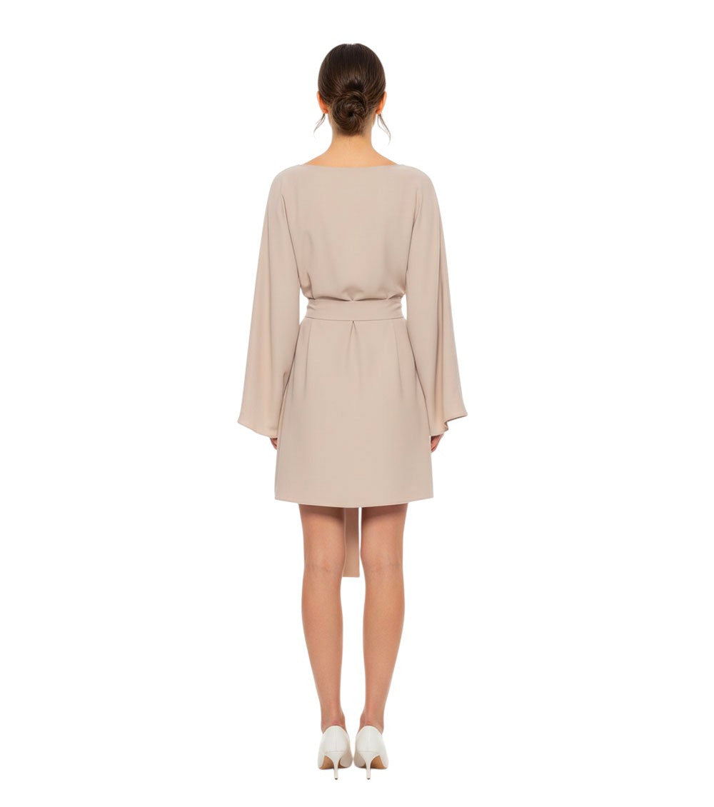 Beige Boat Neck Mini Dress 4
