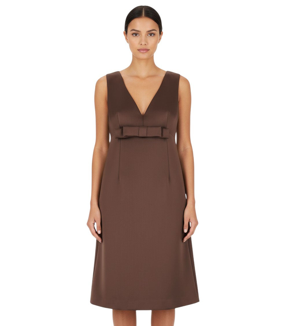 Brown V Neck Knee Length Dress 1