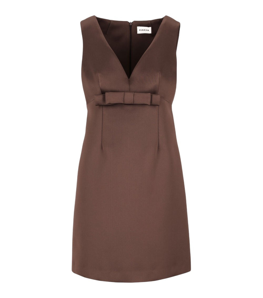 Brown V Neck Knee Length Dress 3