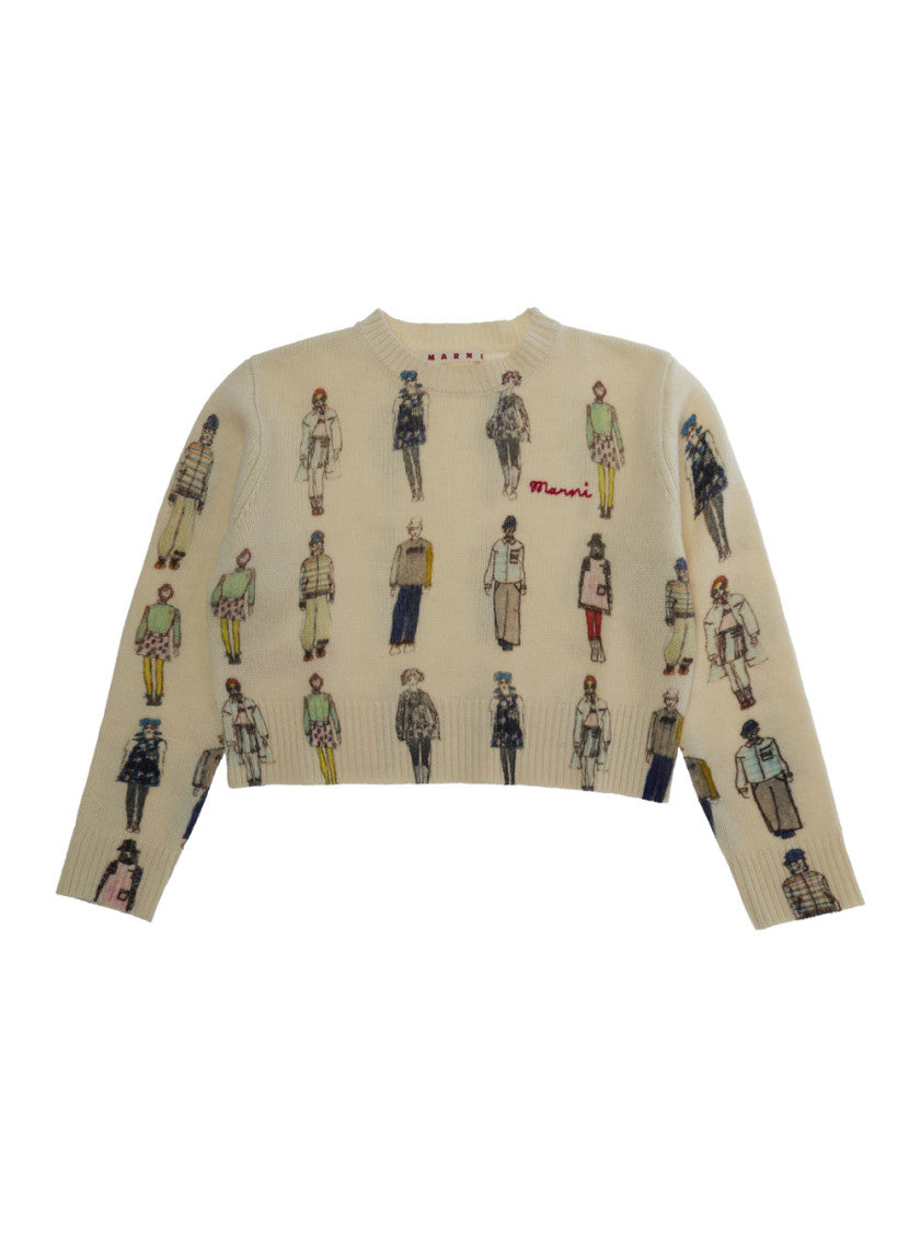 Girls Beige Graphic-print Sweater 1