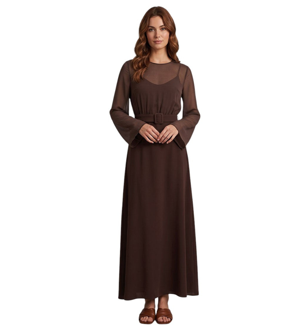 Brown Round Neck Maxi Dress 3