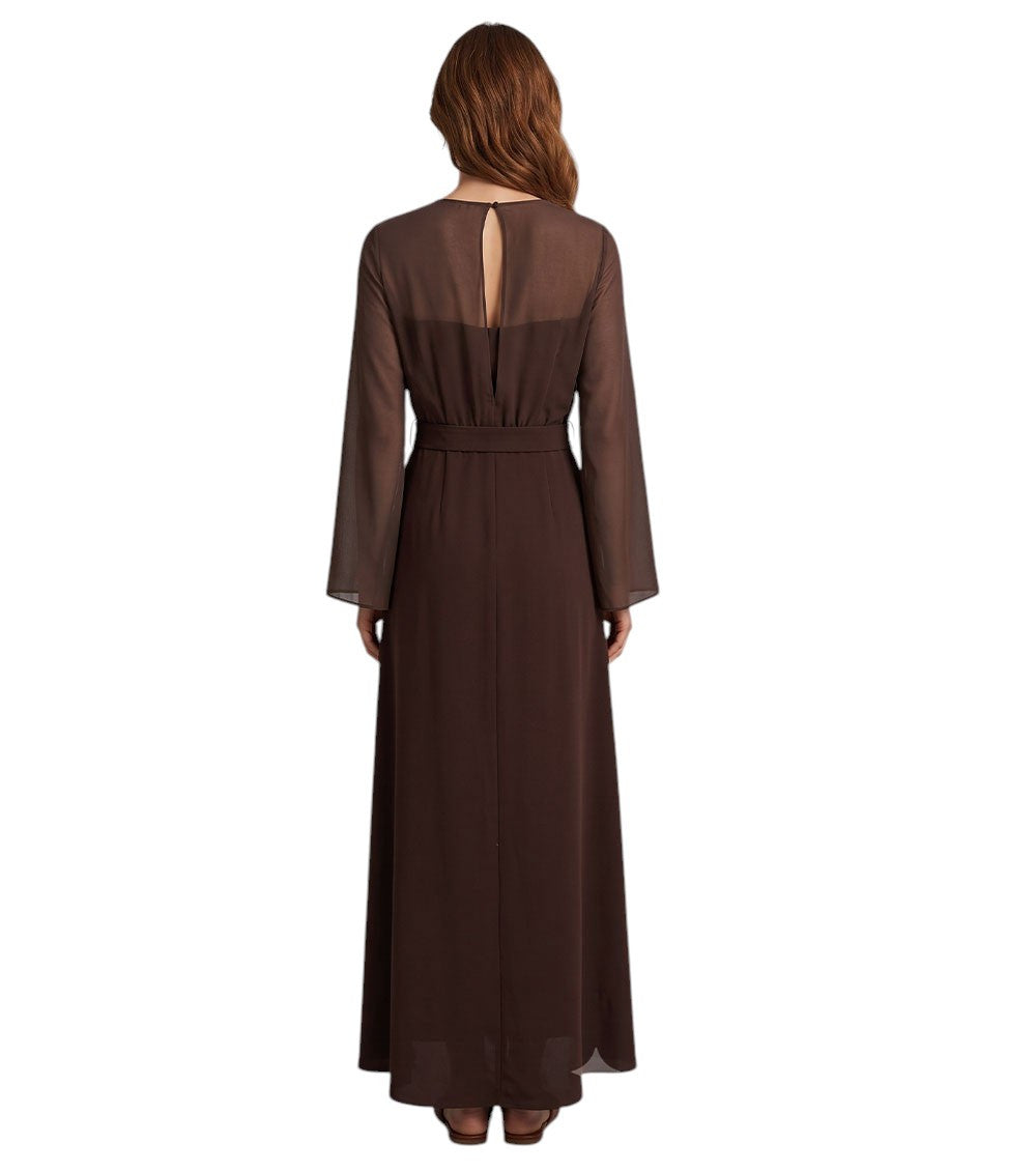 Brown Round Neck Maxi Dress 4