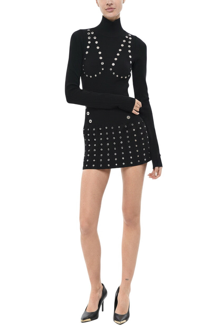 Black Embellished Turtle Neck Mini Dress 1