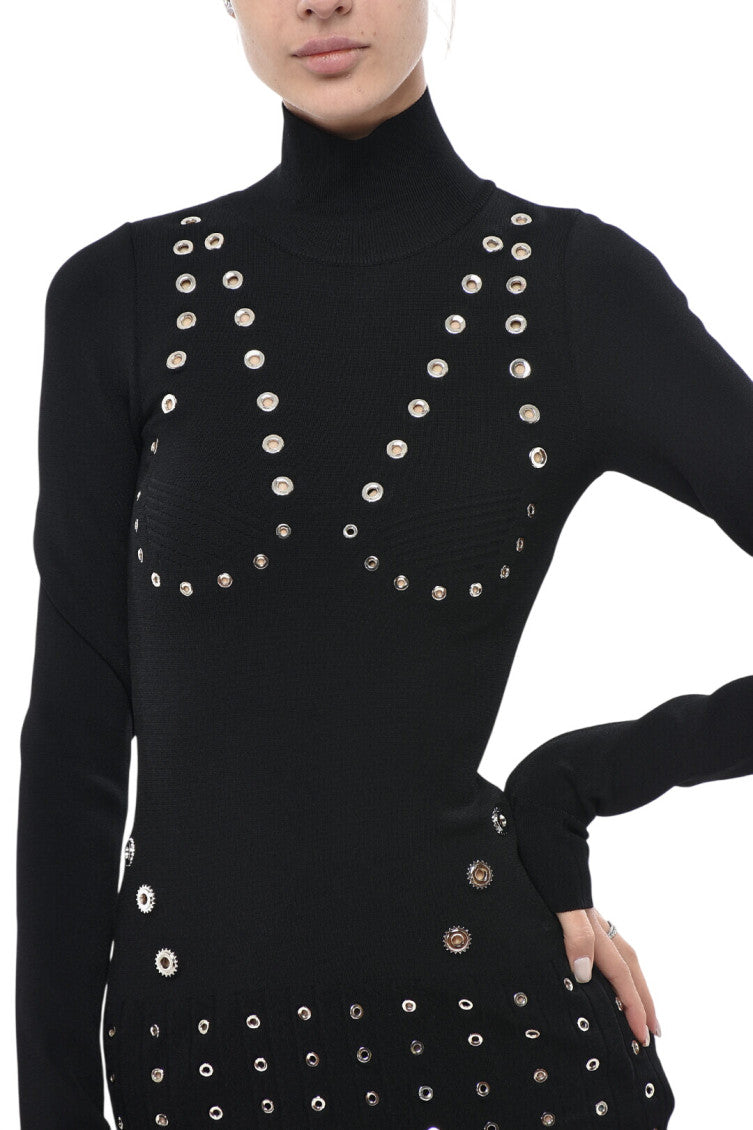 Black Embellished Turtle Neck Mini Dress 3