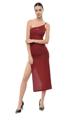 Red Logo One Shoulder Midi Dress 1