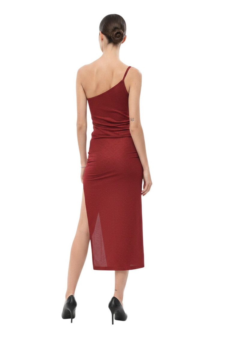 Red Logo One Shoulder Midi Dress 2