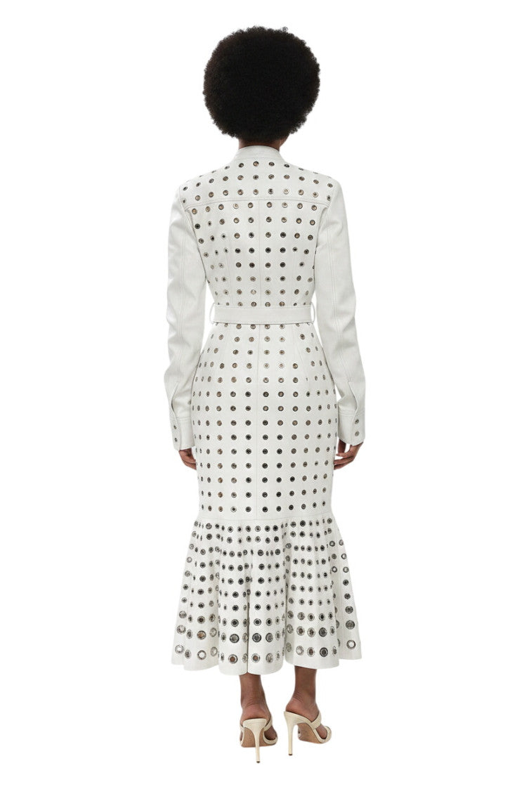 Off White Mandarin Collar Maxi Dress 2