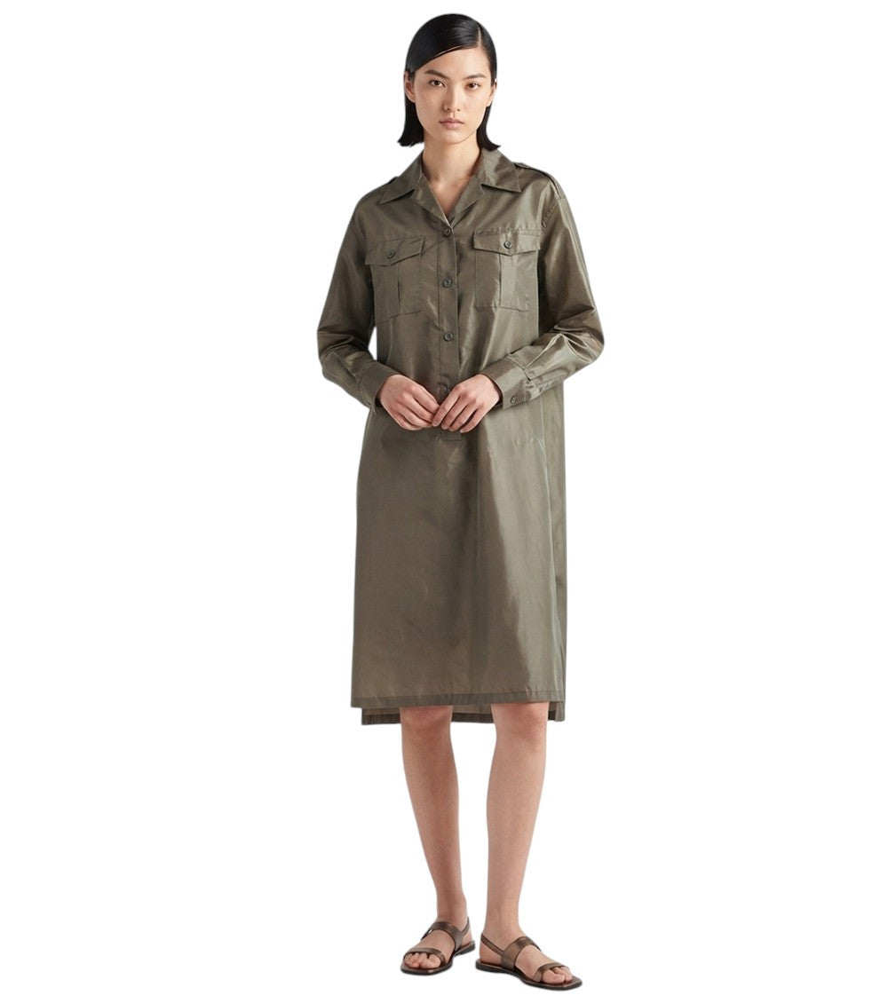 Gray Shirt Collar Knee Length Dress 1