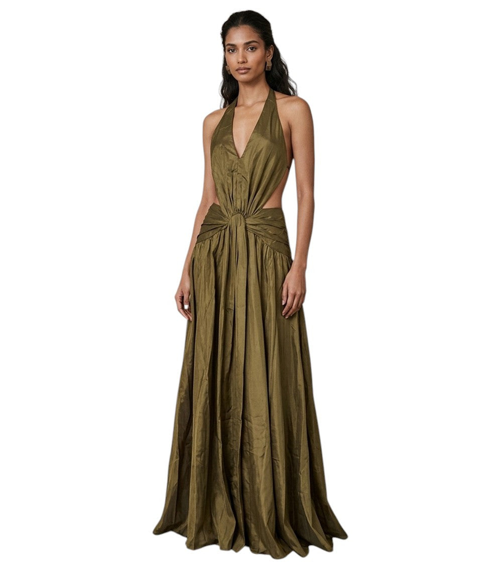 Green Halter Neck Maxi Dress 1