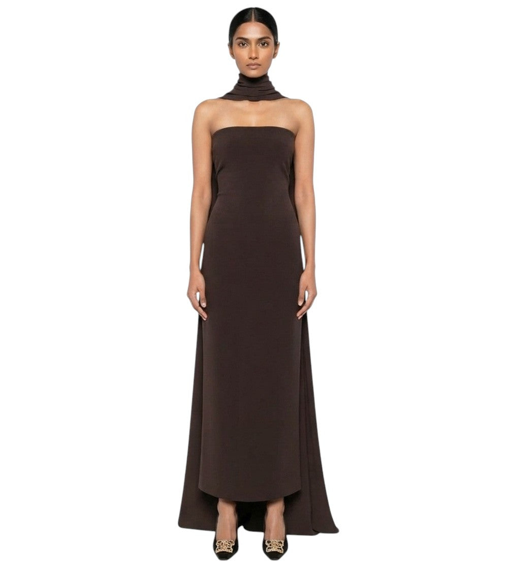 Brown Halter Neck Midi Dress 1
