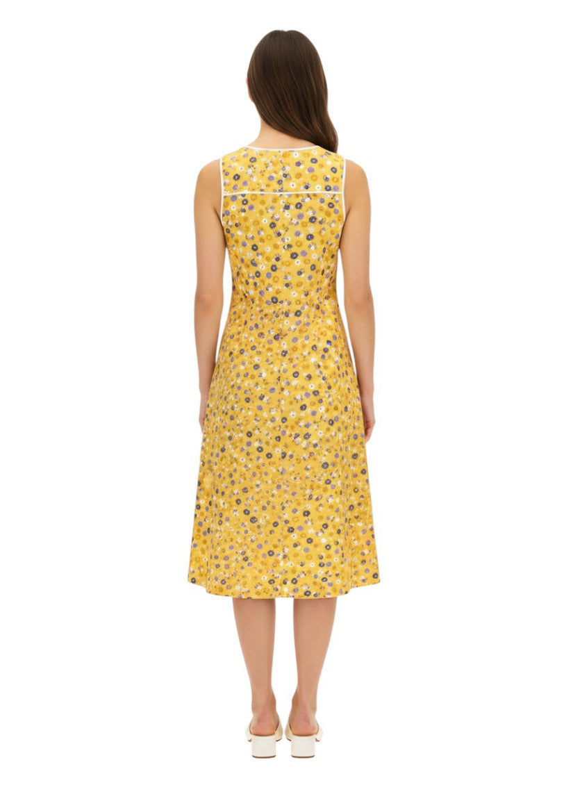 Yellow Round Neck Midi Dress 2