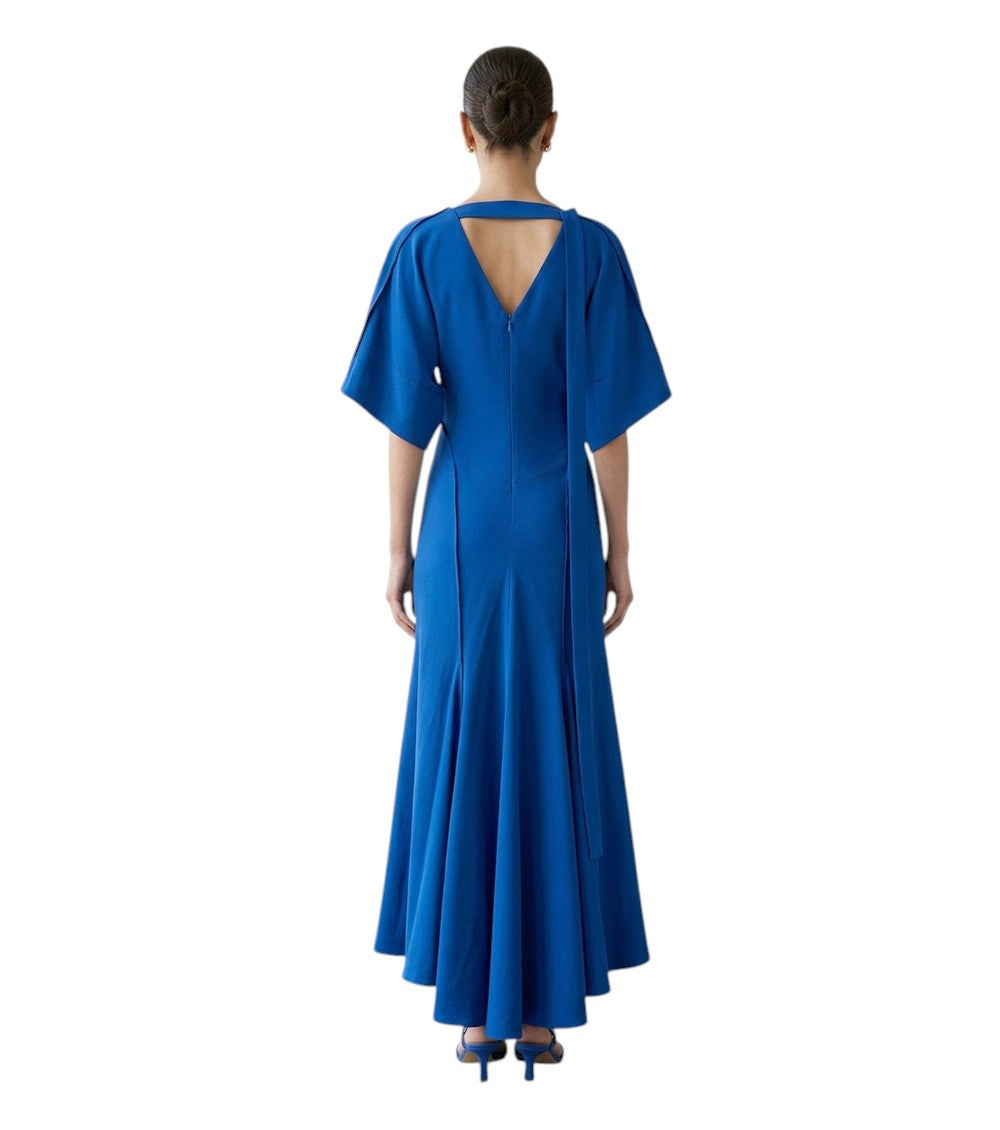 Blue Solid V Neck Maxi Dress 2