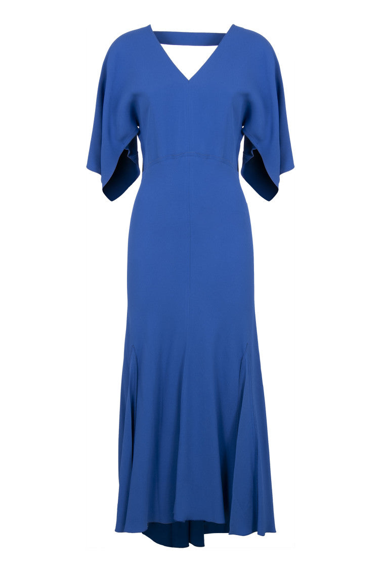 Blue Solid V Neck Maxi Dress 3