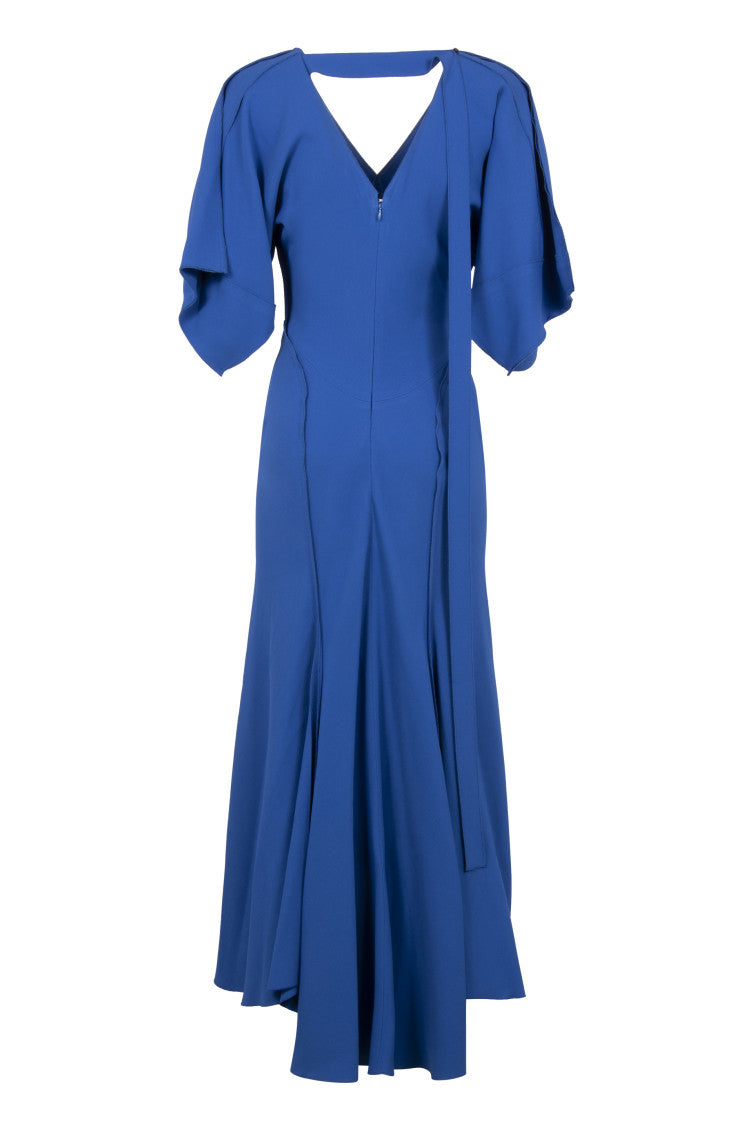 Blue Solid V Neck Maxi Dress 4