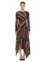 Multicolour Brown Round Neck Midi Dress 1