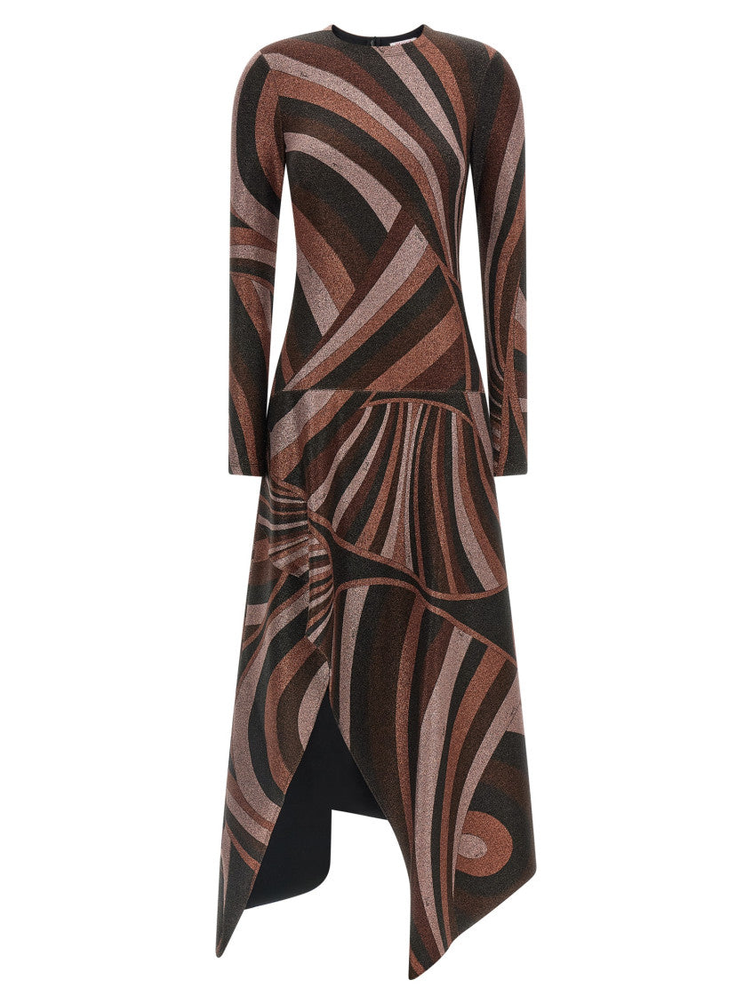 Multicolour Brown Round Neck Midi Dress 3