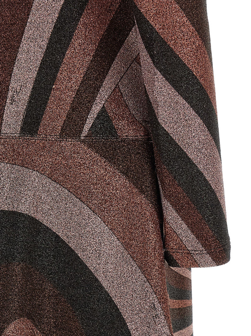 Multicolour Brown Round Neck Midi Dress 6