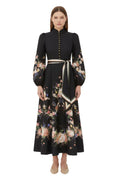 Black Mandarin Collar Midi Dress 1