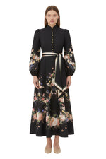 Black Mandarin Collar Midi Dress 1