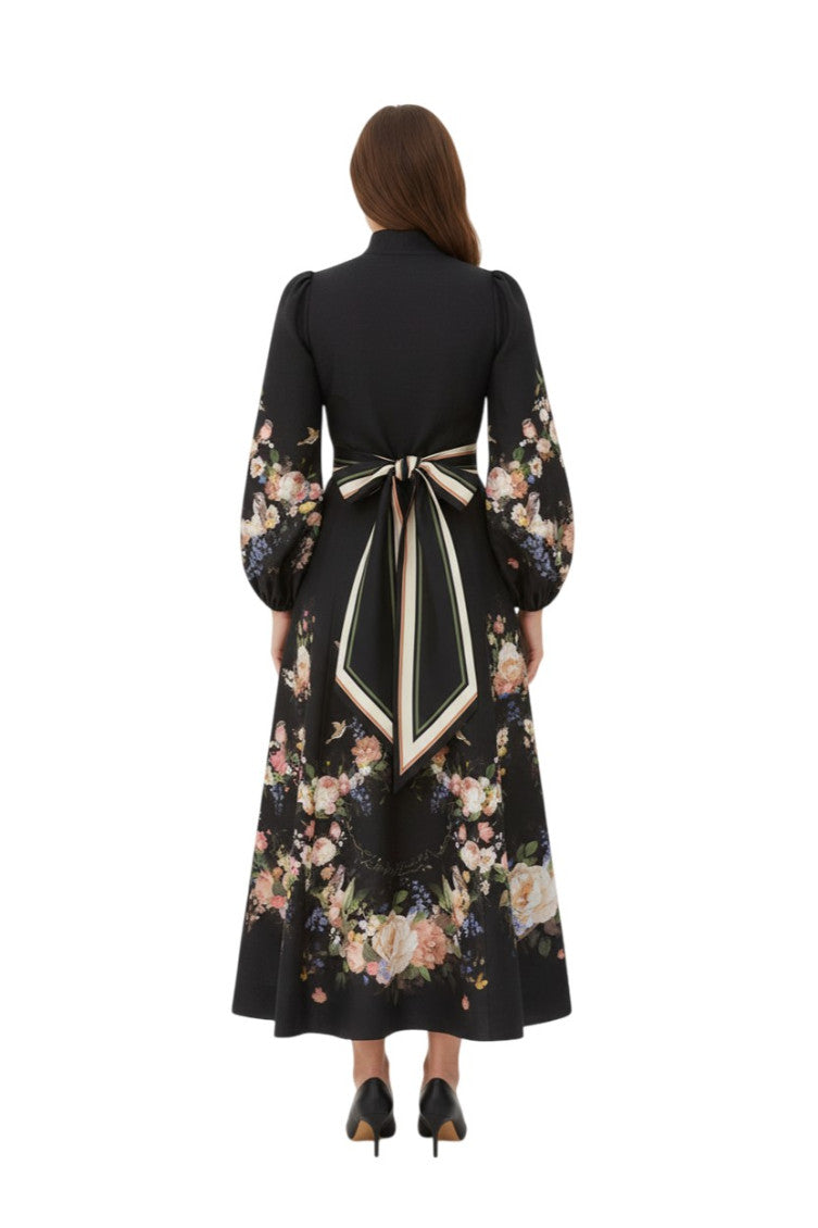 Black Mandarin Collar Midi Dress 2