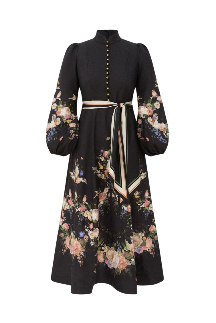 Black Mandarin Collar Midi Dress 3