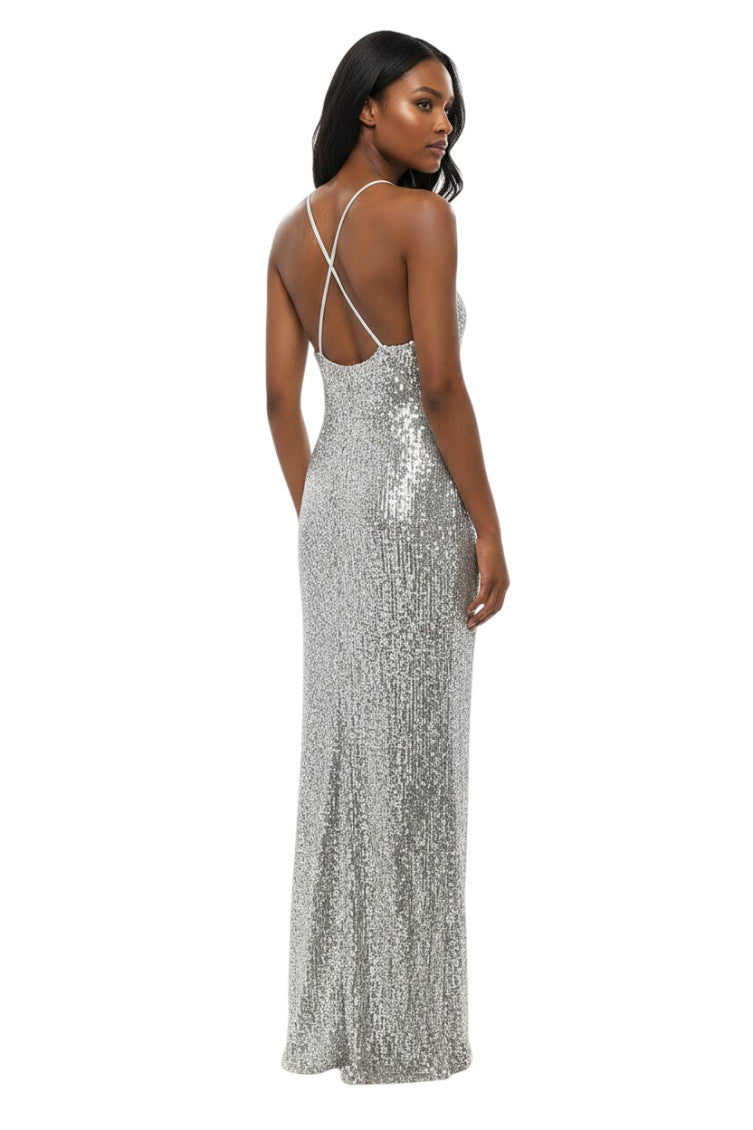 Silver V Neck Maxi Dress 2