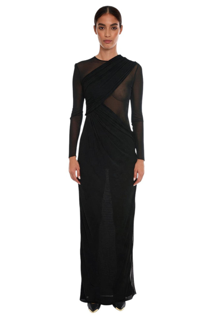 Black Crew Neck Full Length Dress 1