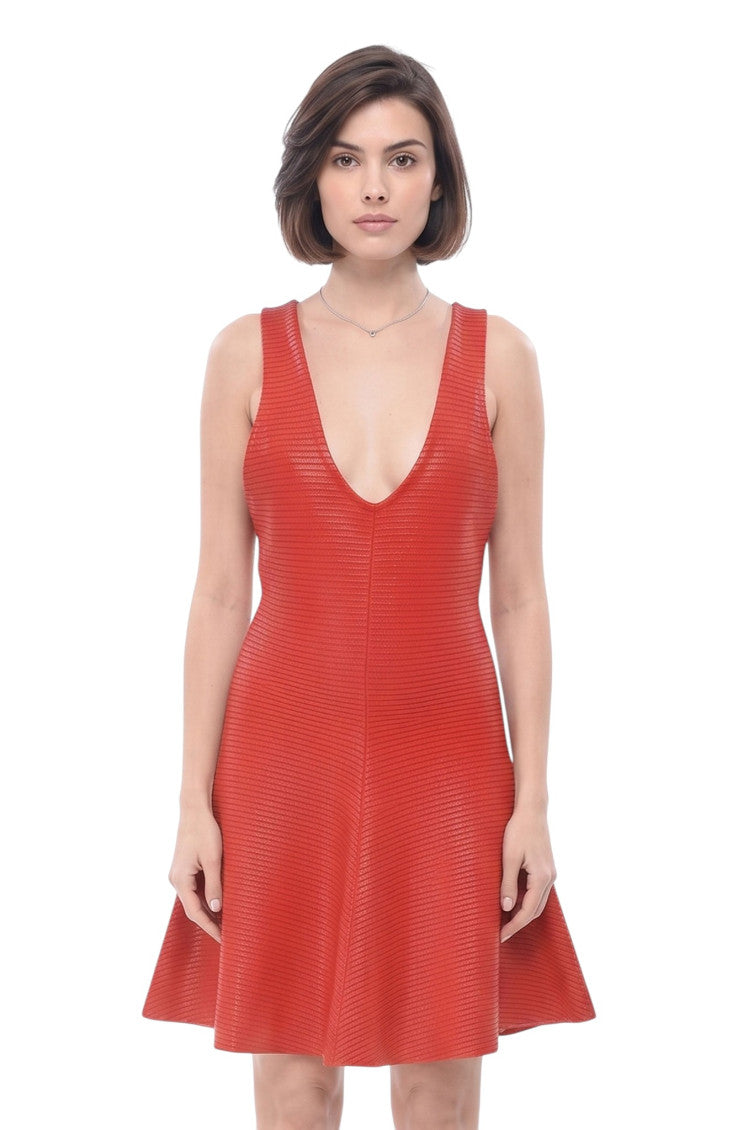 Red V Neck Mini Dress 1