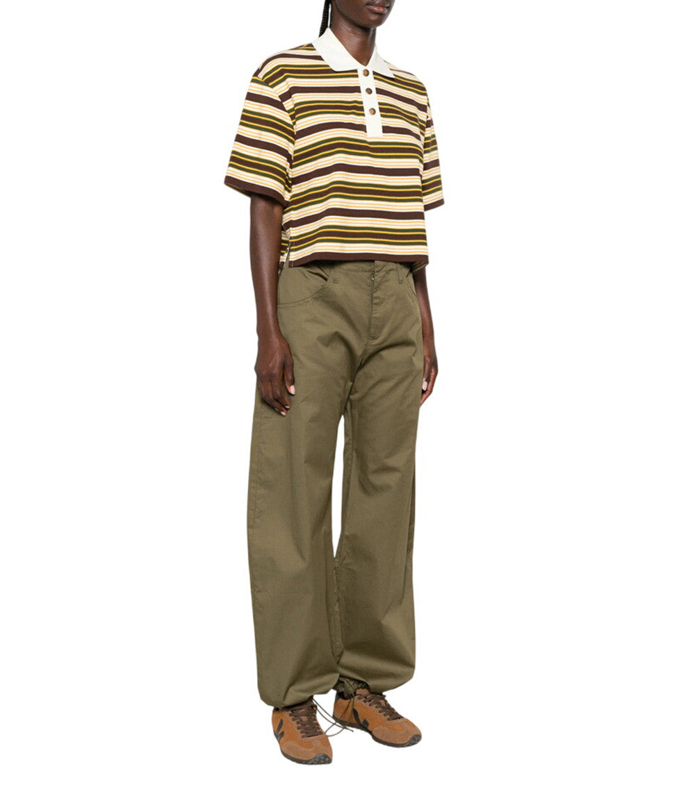 Brown Stripes Shirt Collar Polo 2