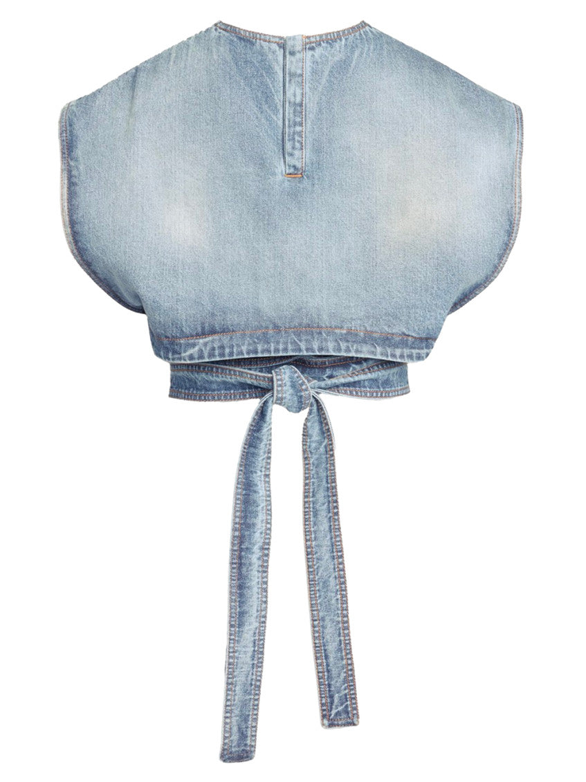 Light Blue Denim Belted Top 2