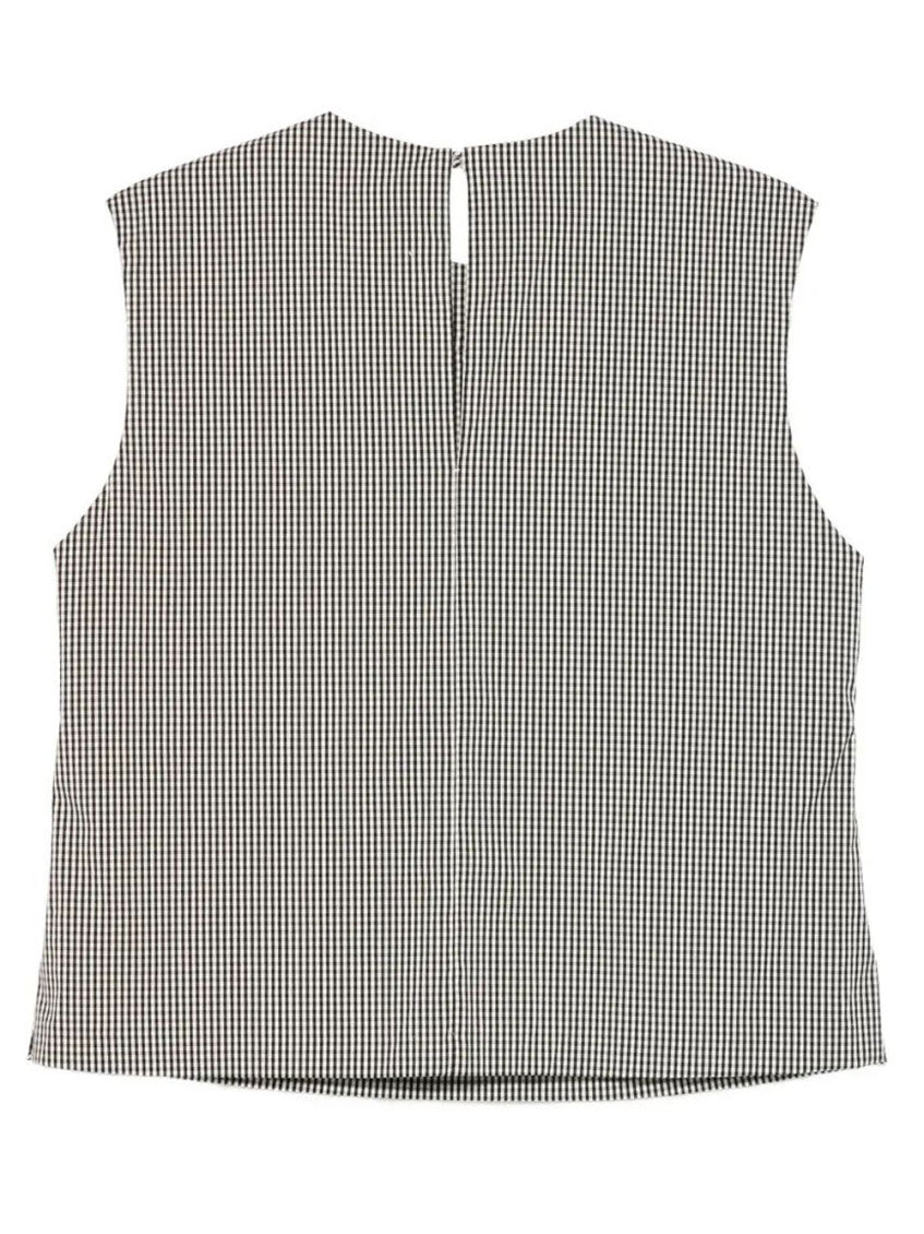 Grey Round Neck Check Pattern Top 2
