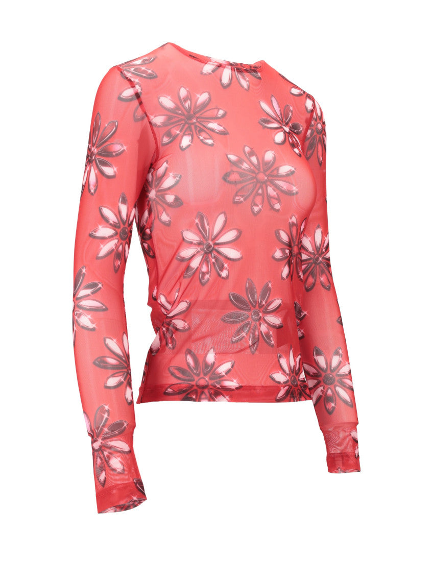 Red Crew Neck Floral T-Shirt 2