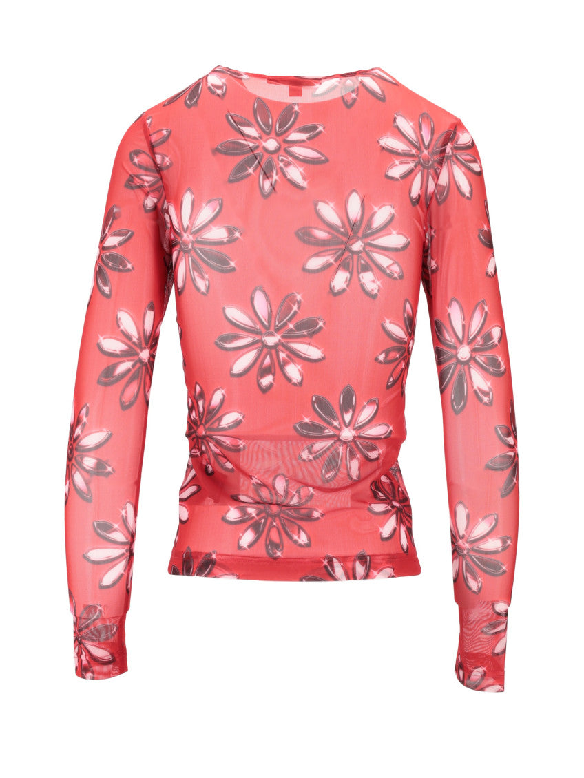 Red Crew Neck Floral T-Shirt 3