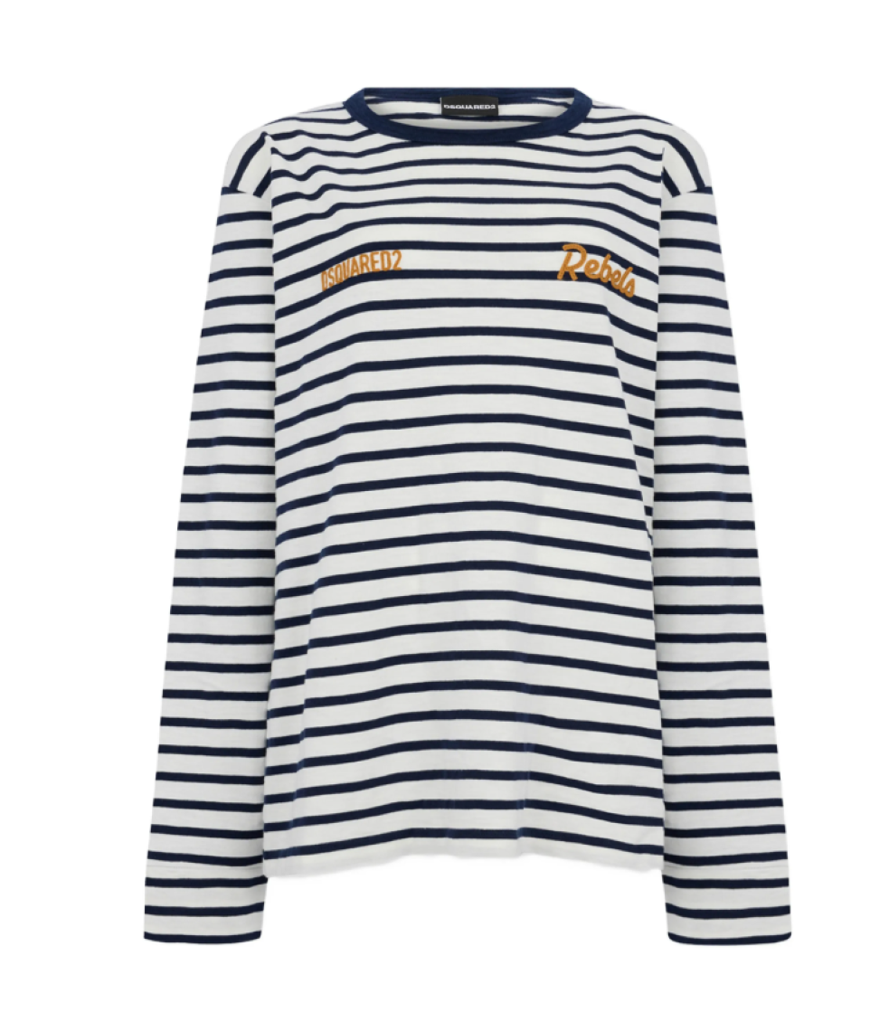 Black Crew Neck Stripes Logo T-Shirt 1