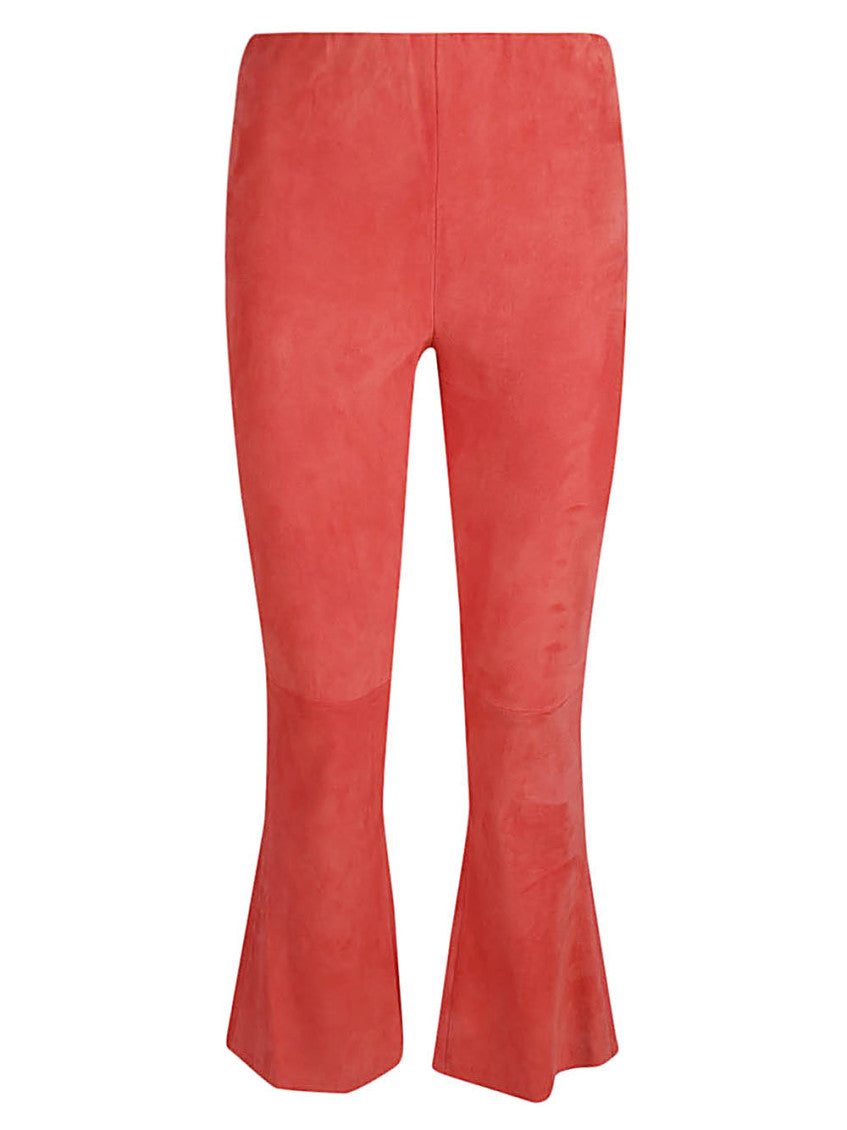 Dark Green Cropped Flared Suede Trousers 1