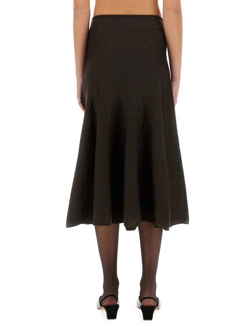 Brown Solid Midi Skirt 2