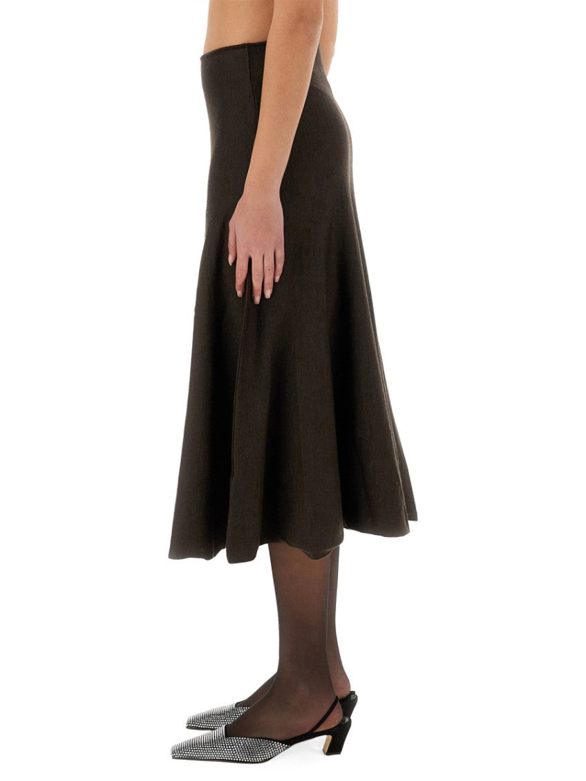 Brown Solid Midi Skirt 3