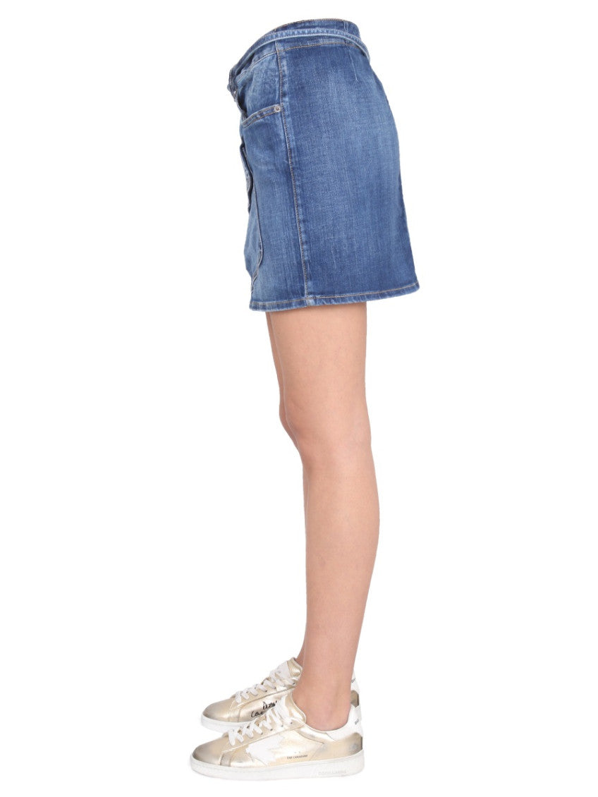 Blue Solid Mini Skirt 3