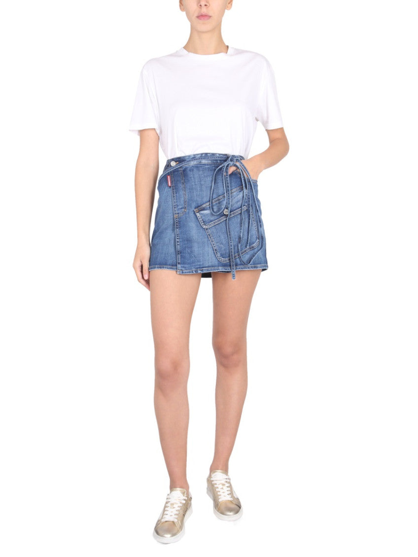 Blue Solid Mini Skirt 4