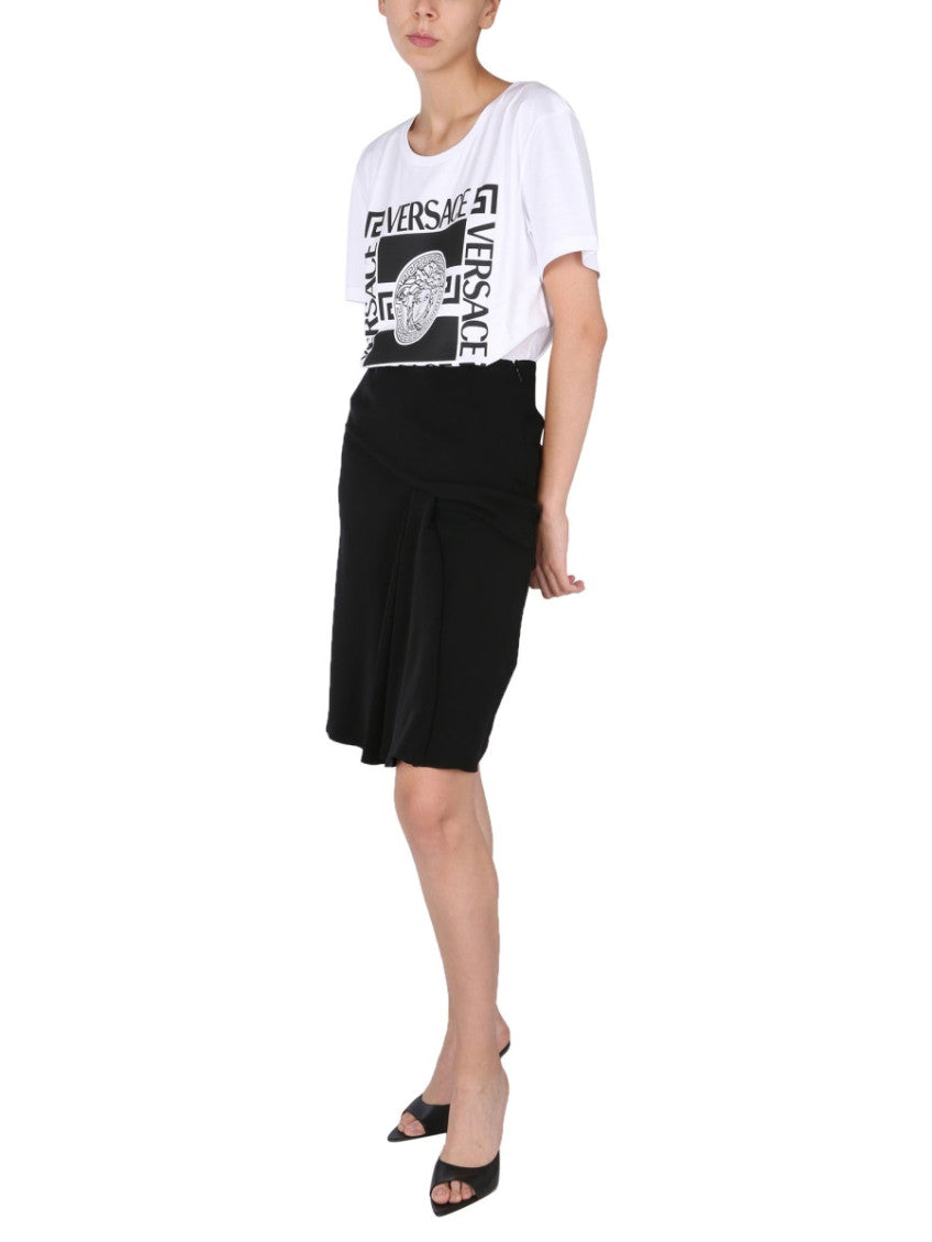 Black Solid Knee Length Skirt 4